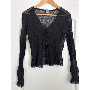 Hanky Panky Black Lace See Through Long Sleeve Top Size Medium